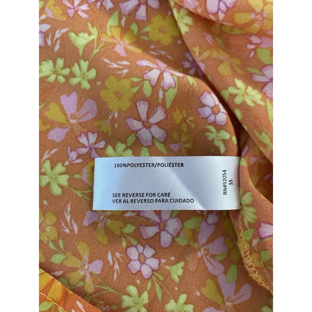 NWT A Love Story 2X Orange Floral Balloon Slv Neck Tie Silky LS Shirred Blouse - Picture 7 of 10